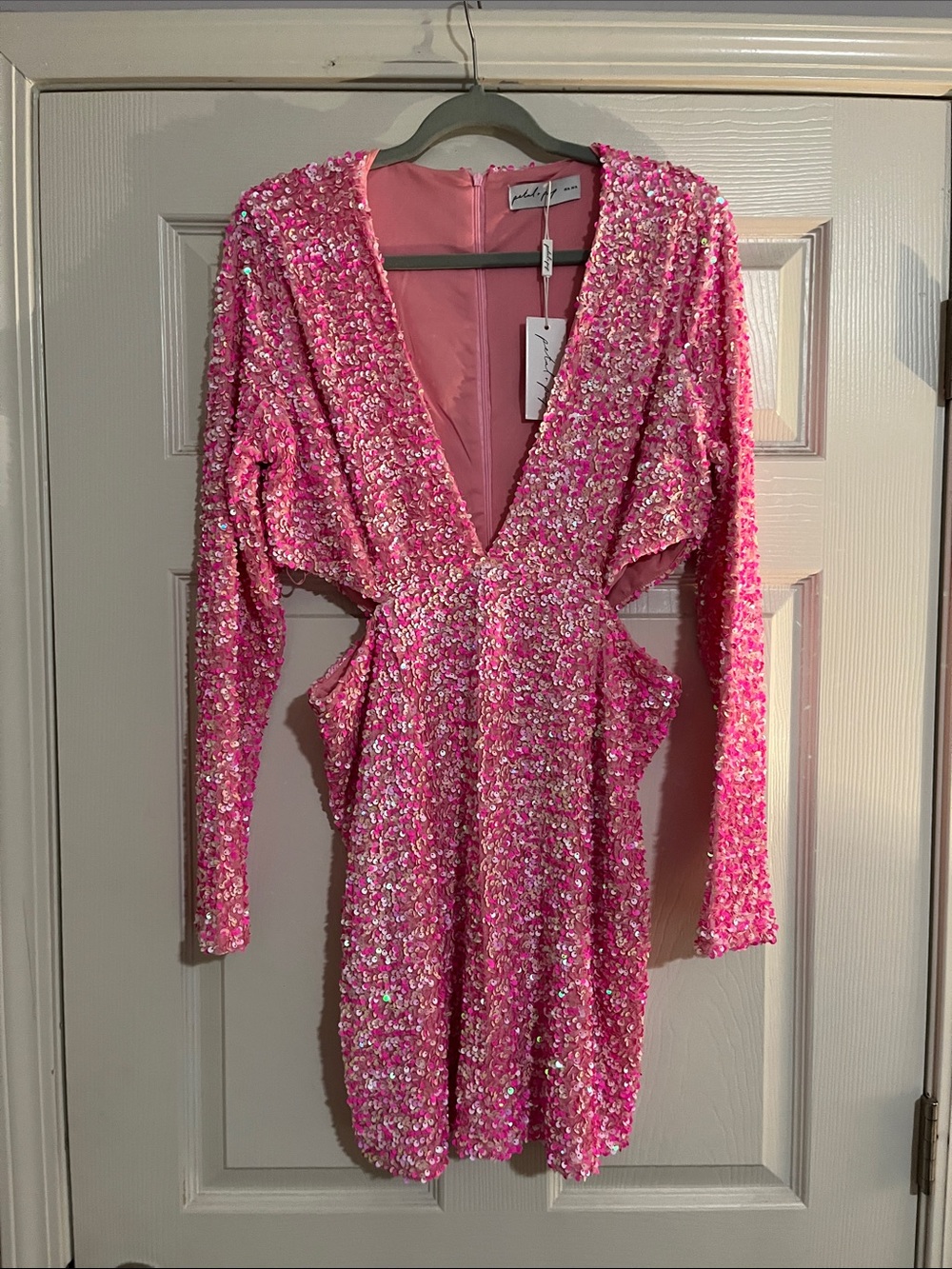 Petal & Pup Pink Sequin Long-Sleeve Cutout Party Dress
